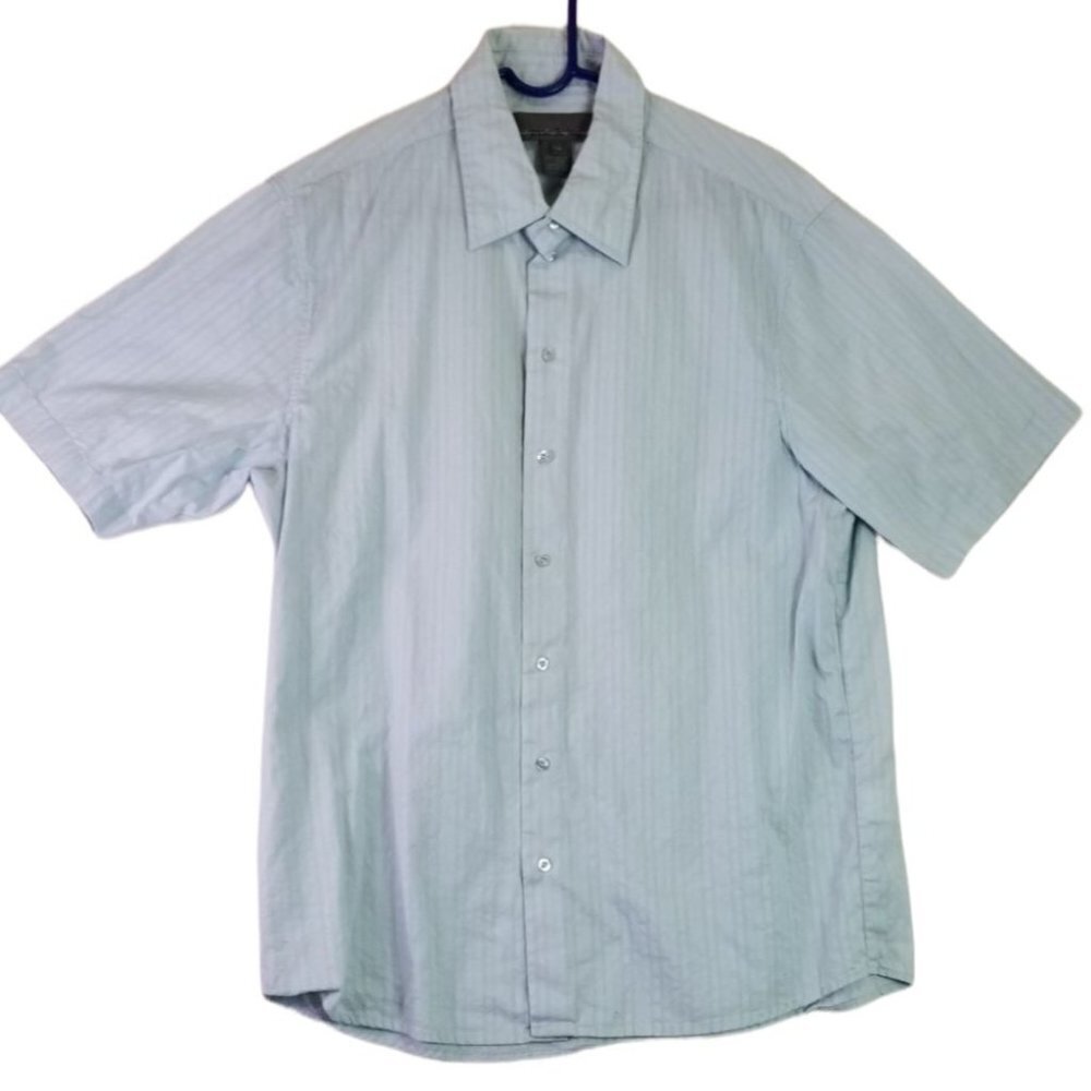 Men's Mac & Jac Blue Short Sleeve Button Down Cotton Collared Shirt Size L Large